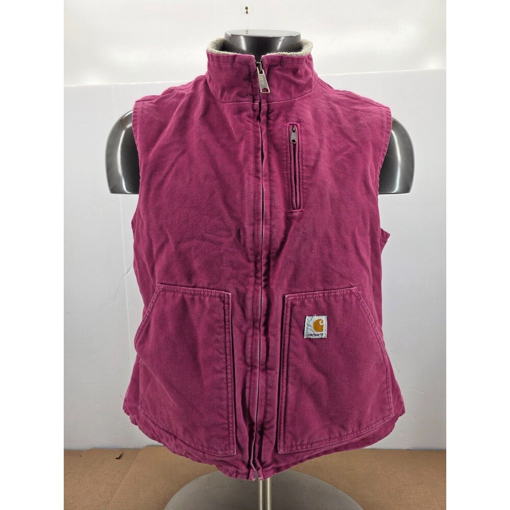 Carhartt WV001 RBY Vest Womens X Large  Raspberry Pink Sherpa Lined Canvas Work